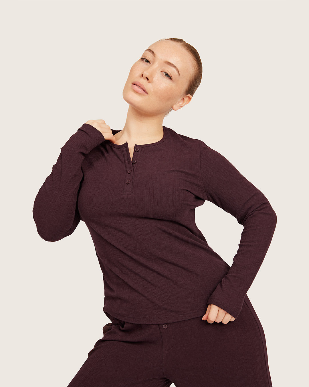 AiraRib Long Sleeve Lounge Henley Top