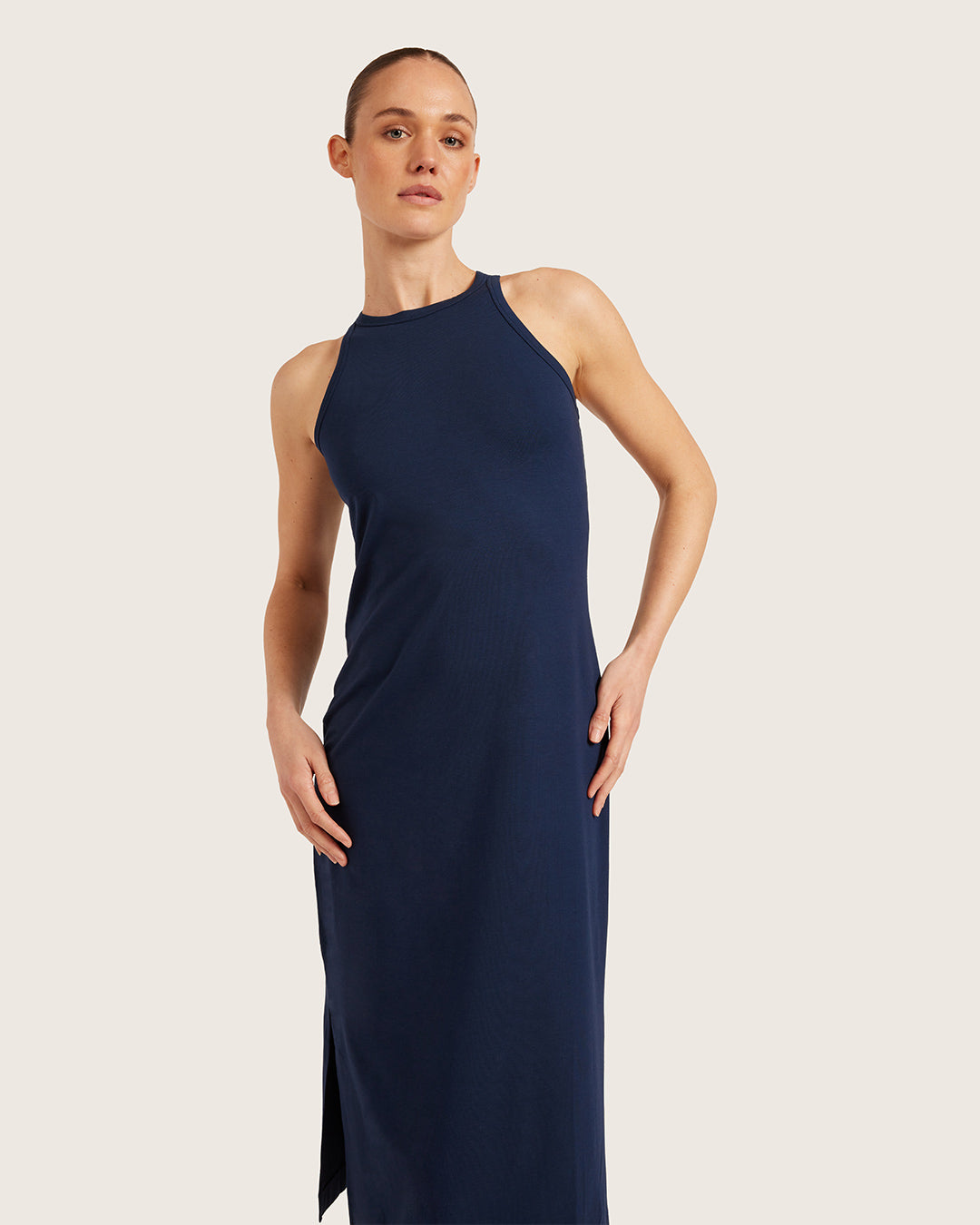 sachin and babi light blue dress Rhe Halterneck Virgin Wool Maxi Dress | Black