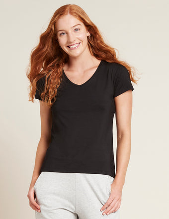Black Vegan Organic Women's  V Neck T Shirt | Black Bamboo Ladies' V Neck TShirt | Women's Natural V Neck T-Shirts