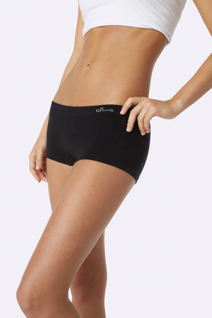 Vegan Organic Ladies' Black Boyleg Underwear | Women's Bamboo Boyleg Panties Black | Boody's Ladies' Boyleg Briefs