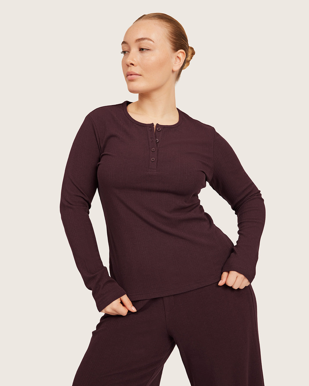 AiraRib Long Sleeve Lounge Henley Top