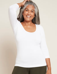 Vegan Organic Women's 3/4 Sleeve Top White | White Bamboo Ladies' 3/4 Sleeve Top | Natural Women's 3/4 Sleeve Tshirts