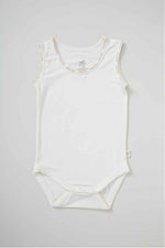 White Vegan Organic Sleeveless Baby Bodysuit | White Bamboo Baby Sleeveless Bodysuit | Natural Sleeveless Baby Onesie