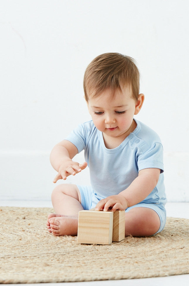 Vegan Organic Baby's T Shirt Blue | Bamboo Newborn Tee Blue | Natural Baby Tops